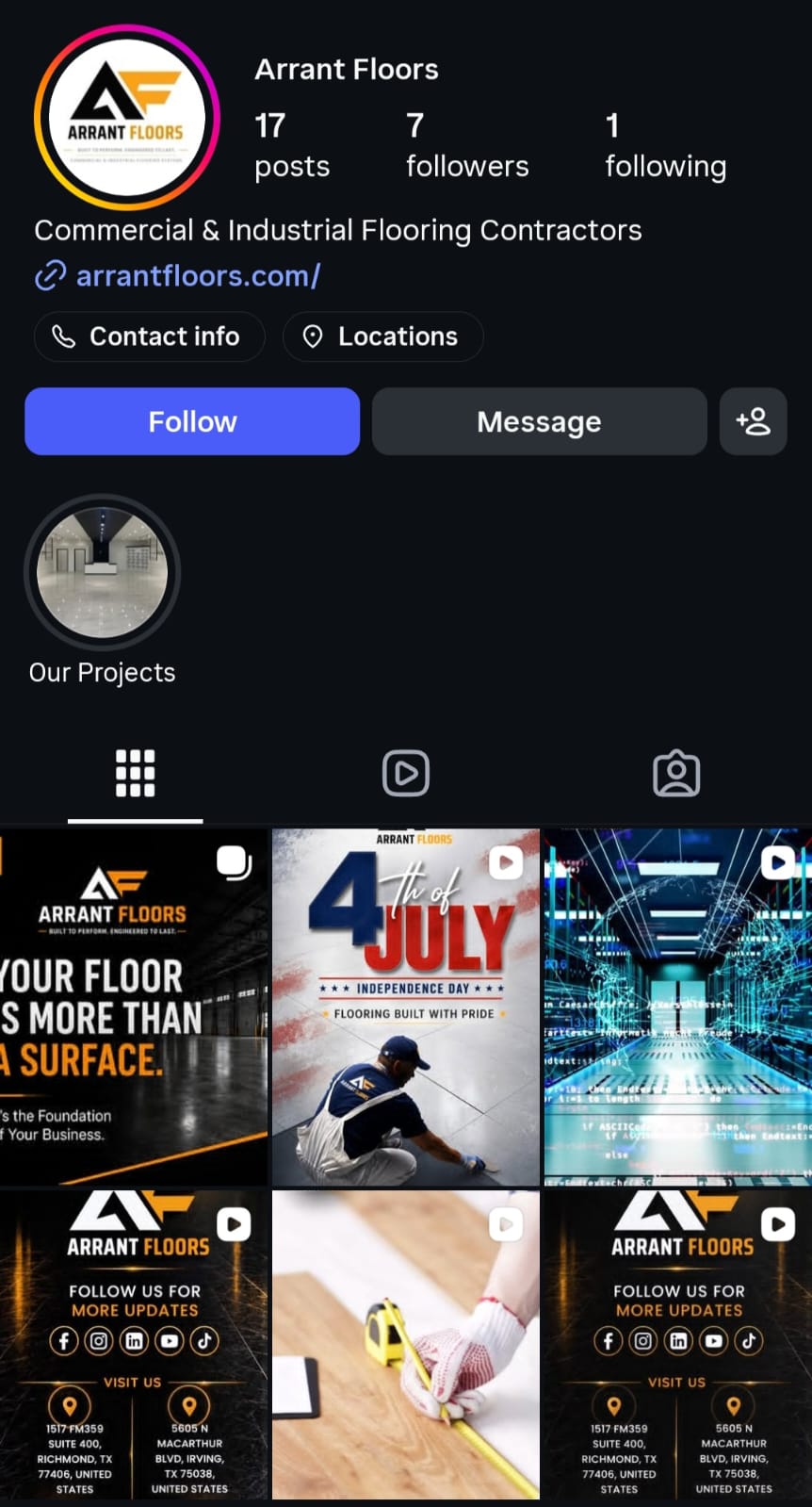 Arrant Floors Instagram profile