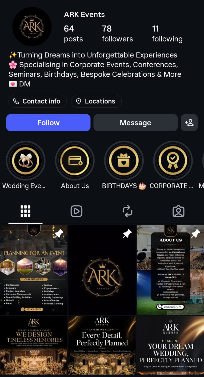ARK Events Instagram profile