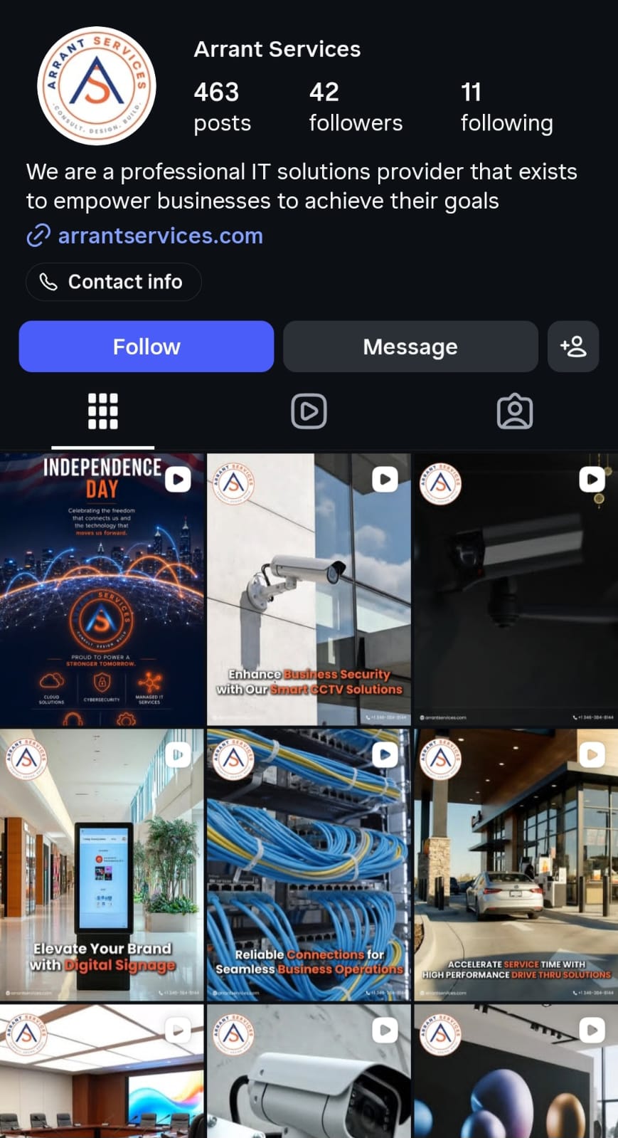 Arrant Services Instagram profile
